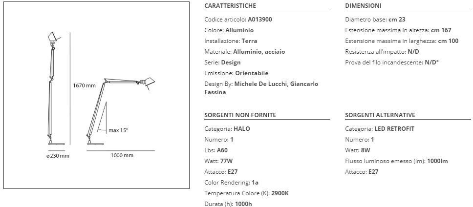 Lampada da terra Artemide Tolomeo Reading Floor