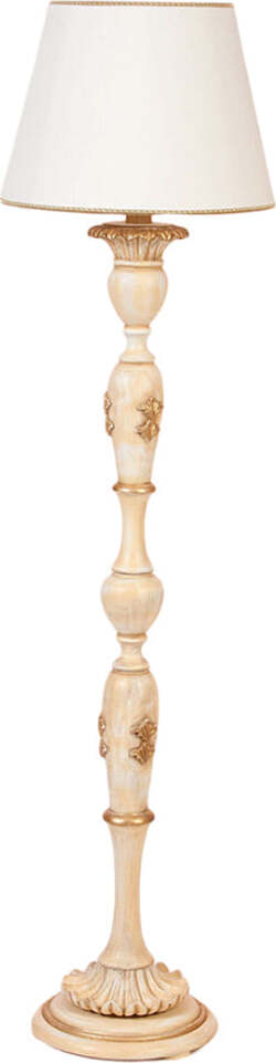 Lampada-Da-Terra-In-Legno-Classico-Crema-Decapè-Oro-Con-Paralume-1-Luce-Picchio