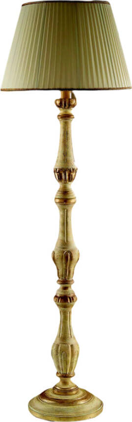 Lampada-Da-Terra-In-Legno-Classico-Giallo-Crema-Sbiancato-Con-Paralume-Rondone