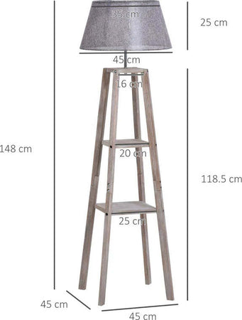 Lampada-da-Terra-in-Legno-con-3-Ripiani-e-Paralume-in-Tessuto,-45x45x148cm,-Grigio-VB8B31-144VB8