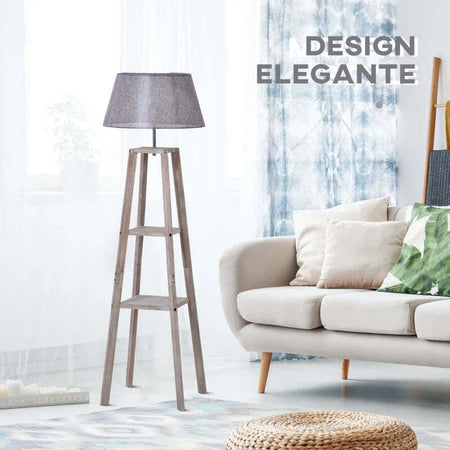 Lampada-da-Terra-in-Legno-con-3-Ripiani-e-Paralume-in-Tessuto,-45x45x148cm,-Grigio-VB8B31-144VB8