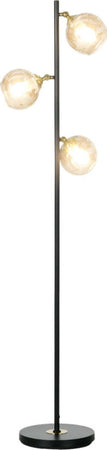 Lampada-da-Terra-in-Metallo-ad-Albero-con-3-Paralumi-in-Vetro,-Ø36x162-cm,-Nero-e-Grigio-WL5B31-464V90BKWL5