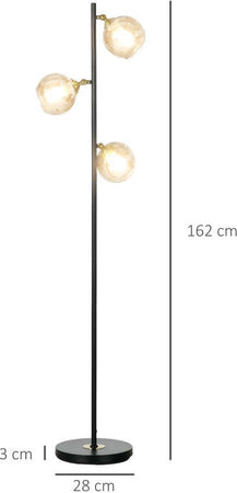 Lampada-da-Terra-in-Metallo-ad-Albero-con-3-Paralumi-in-Vetro,-Ø36x162-cm,-Nero-e-Grigio-WL5B31-464V90BKWL5