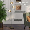 Lampada-da-Terra-in-Metallo-ad-Albero-con-3-Paralumi-in-Vetro,-Ø36x162-cm,-Nero-e-Grigio-WL5B31-464V90BKWL5