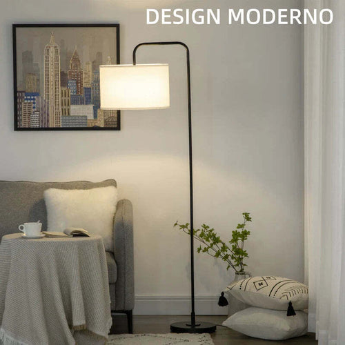 Lampada-da-Terra-Moderna-in-Acciaio-con-Paralume-in-Tessuto-Effetto-Lino,-64x38x163.5-cm,-Bianca-e-Nera-TG5B31-329TG5