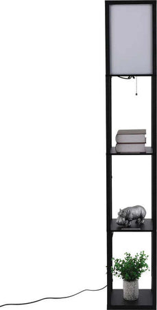 Lampada-da-Terra-Moderna,-Lampadina-Illuminazione-Interna-Salvaspazio-con-Ripiani-da-Soggiorno-Cotone,-MDF-26-x-26-x-160-cm-Nero-e-Bianco-QL6833-623QL6