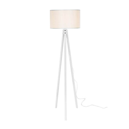 Lampada da terra Rodi ASZ1233 treppiede legno e paralume tessuto bianco