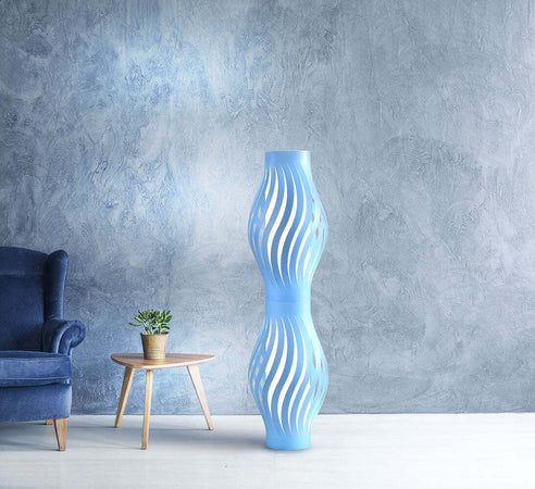 Lampada-Da-Terra-Totem-Helios-1-Luce-In-Polilux-Blu-Made-In-Italy