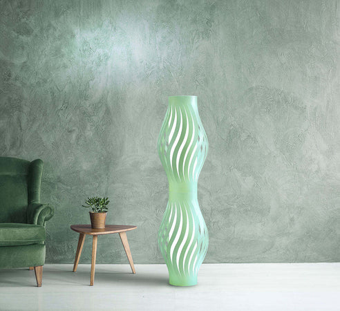 Lampada-Da-Terra-Totem-Helios-1-Luce-In-Polilux-Verde-Made-In-Italy
