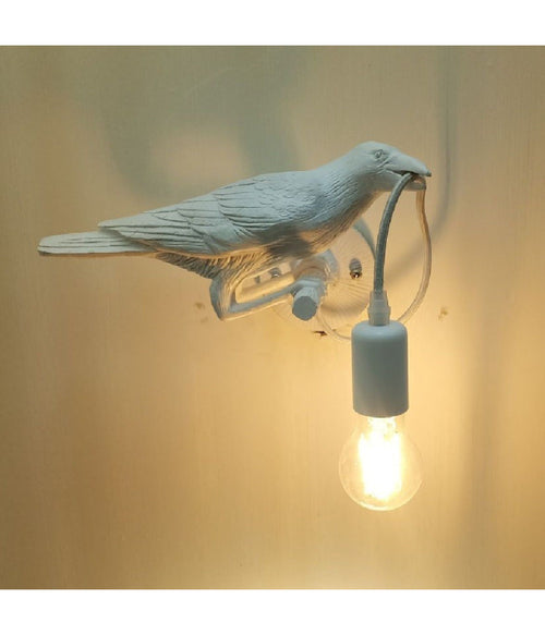 Lampada Decorativa Muro A Forma Di Corvo Uccello Applique Parete In Resina E66