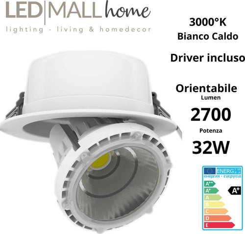 Lampada Faretto Spot Par38 incasso orientabile 32W 3000K Bianco caldo per commerciale,vetrine, esposizioni, showroom, mostre Illuminazione/Illuminazione per interni/Lampadari lampade a sospensione e plafoniere/Plafoniere Led Mall Home - Napoli, Commerciovirtuoso.it