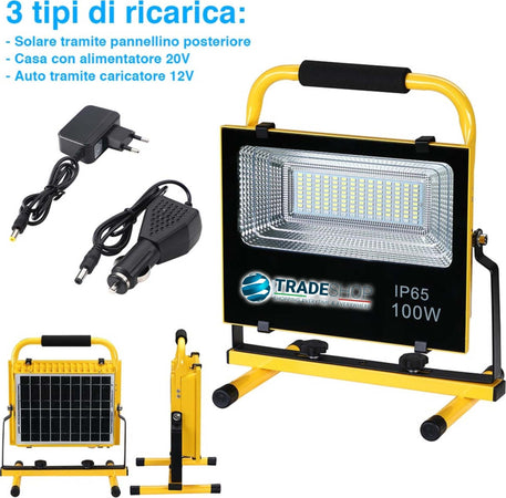 Lampada Faro Lavoro Portatile Con Pannello Solare 100w 1000lm Luce Emergenza Sos Lampade Portatili Trade Shop italia - Napoli, Commerciovirtuoso.it
