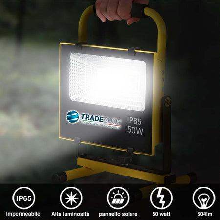 Lampada Faro Lavoro Portatile Con Pannello Solare 50w 504lm Luce Emergenza Sos Lampade Portatili Trade Shop italia - Napoli, Commerciovirtuoso.it