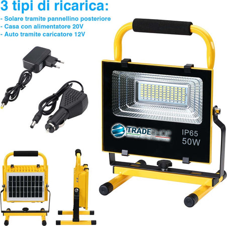 Lampada Faro Lavoro Portatile Con Pannello Solare 50w 504lm Luce Emergenza Sos Lampade Portatili Trade Shop italia - Napoli, Commerciovirtuoso.it