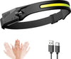 Lampada Frontale a LED COB Testa Faro esterno con Sensore Illuminazione a Induzione a 230° Torcia frontale impermeabile Ricaricabile USB-C per escursionismo, campeggio, riparazione