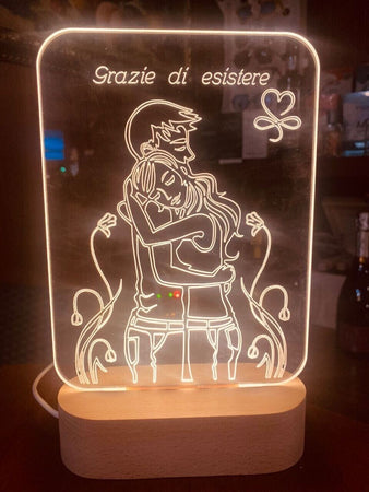 LAMPADA IN PLEXIGLASS REGALO FESTA AMORE SAN VALENT PERSONALIZZATA LUCE LED