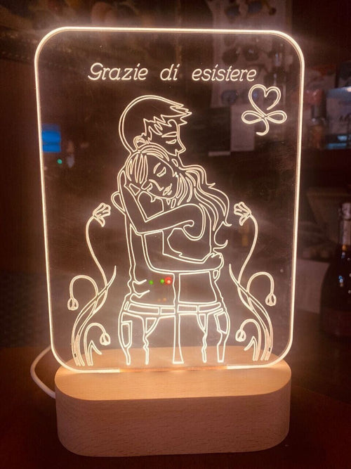 LAMPADA IN PLEXIGLASS REGALO FESTA AMORE SAN VALENT PERSONALIZZATA LUCE LED
