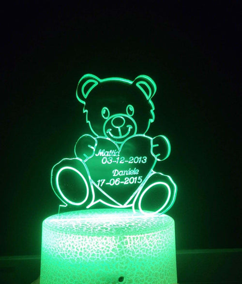 LAMPADA IN PLEXIGLASS REGALO FESTA BOMBONIERA BAMBINI PERSONALIZZATA LUCE LED RGB