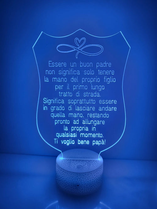 LAMPADA IN PLEXIGLASS REGALO FESTA DEL PAPA' AMORE PERSONALIZZATA LUCE LED RGB