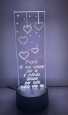 LAMPADA IN PLEXIGLASS REGALO FESTA DEL PAPA' CUORE FRASI AMORE PERSONALIZZATA LUCE LED RGB