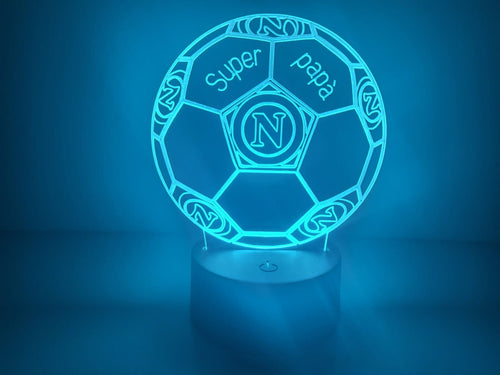 LAMPADA IN PLEXIGLASS REGALO FESTA DEL PAPA' TIFOSI NAPOLI PALLONE SQUADRA PERSONALIZZARE LUCE LED RGB