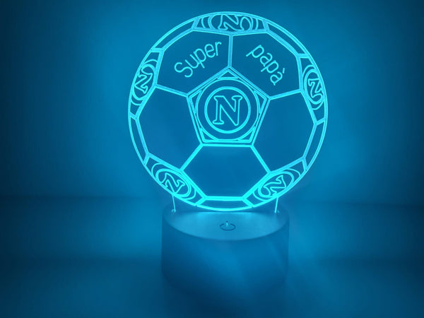 LAMPADA IN PLEXIGLASS REGALO FESTA DEL PAPA' TIFOSI NAPOLI PALLONE SQUADRA PERSONALIZZARE LUCE LED RGB