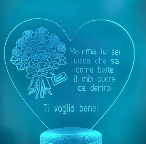 LAMPADA IN PLEXIGLASS REGALO FESTA DONNA MAMMA AMORE PERSONALIZZATA LUCE LED RGB