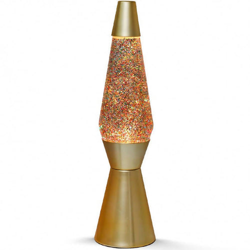 Lampada Lava Flow Base Gold Glitter Liquido Multicolore I-total 9,2 X 40 Lampada Per Illuminazione D'atmosfera Dorata