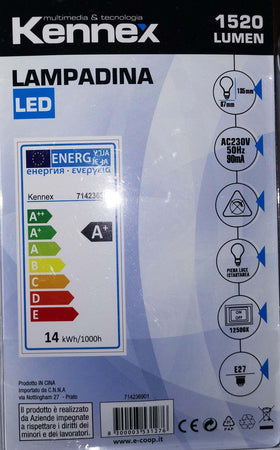 Lampada LED 14W ATTACCO E27 2700k LUMEN LUCE CALDA Classe A+ KENNEX Illuminazione/Lampadine/Lampadine a LED Scontolo.net - Potenza, Commerciovirtuoso.it