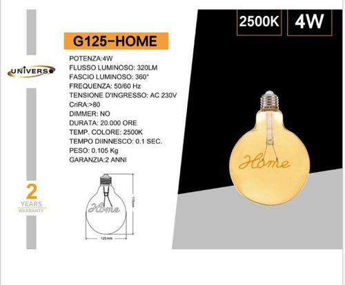 LAMPADA LED A FILAMENTO 4W E27 CON SCRITTA HOME RETRO' VINTAGE LAMPADINA DECORATIVA
