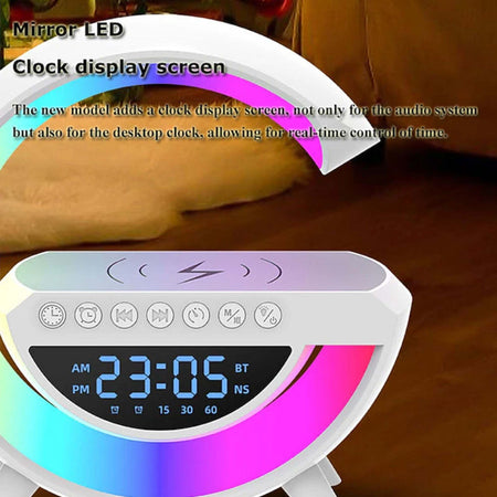 Lampada Led Caricabatteria Wireless Cassa Speaker A Forma G Con Sveglia Display Illuminazione/Illuminazione per interni/Lampade/Lampade da tavolo e abat Trade Shop italia - Napoli, Commerciovirtuoso.it