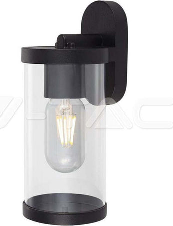 Lampada-LED-da-Giardino-Cilindrica-con-Portalampada-E27-con-Corpo-Nero-Copertura-Trasparente-IP44