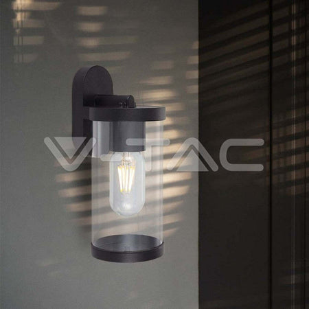 Lampada-LED-da-Giardino-Cilindrica-con-Portalampada-E27-con-Corpo-Nero-Copertura-Trasparente-IP44