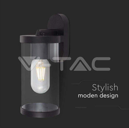 Lampada-LED-da-Giardino-Cilindrica-con-Portalampada-E27-con-Corpo-Nero-Copertura-Trasparente-IP44