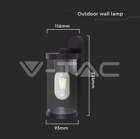 Lampada-LED-da-Giardino-Cilindrica-con-Portalampada-E27-con-Corpo-Nero-Copertura-Trasparente-IP44