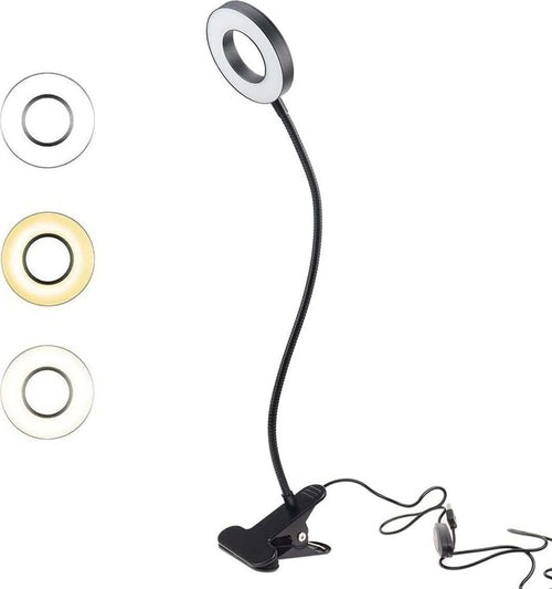 Lampada LED da tavolo scrivania pieghevole con morsetto 7 W colore nero 3 modalità 10 livelli intensità regolabile collegamento USB