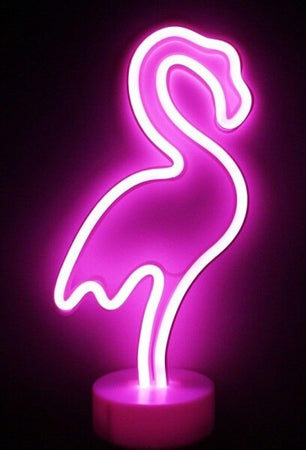 Lampada-Luce-Led-Notturna-Neon-Fenicottero-Decorazione-Scrivania-Con-Piedistallo