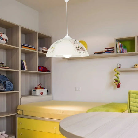 Lampada per cameretta Mufi MDL4164 vetro bianco con disegni