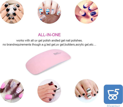 Lampada per Unghie per Smalto Gel SUN Mini 6W UV LED Professionale USB Nail art durata 50000h Memoria e Funzione tim Portatile