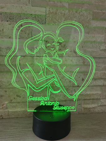 LAMPADA PLEXIGLASS LUME REGALO SAN VALENTINO FAMIGLIA LUCE LED RGB CAVO USB E BATTERIE