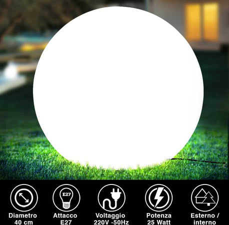 Lampada-Sfera-da-Giardino-40cm-Luce-Illuminazione-Esterno-Attacco-E27-Bianco