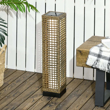 Lampada-Solare-da-Giardino-con-Pannello-di-Ricarica,-in-Acciaio-e-Rattan,-15.5x15.5x69-cm,-Nero-e-Marrone-XD6867-130V01SDXD6