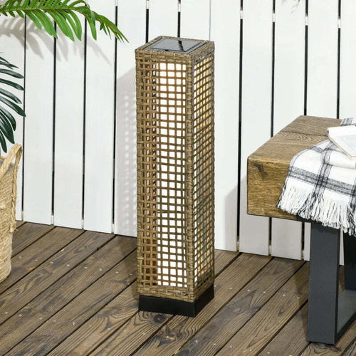Lampada-Solare-da-Giardino-con-Pannello-di-Ricarica,-in-Acciaio-e-Rattan,-15.5x15.5x69-cm,-Nero-e-Marrone-XD6867-130V01SDXD6