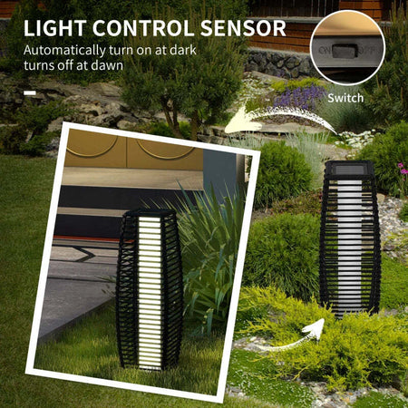 Lampada-Solare-da-Giardino-con-Pannello-di-Ricarica,-in-Acciaio-e-Rattan,-20x20x68-cm,-Nero-XM6867-154V00BKXM6