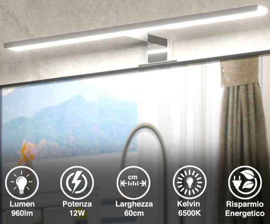 Lampada-Specchio-Bagno-Applique-Parete-60cm-Luce-LED-12W-6500K-960lm-Alluminio