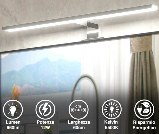 Lampada-Specchio-Bagno-Applique-Parete-60cm-Luce-LED-12W-6500K-960lm-Alluminio