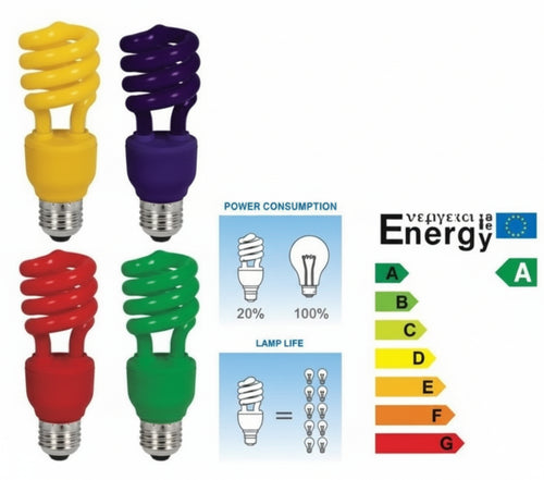 LAMPADA SPIRALE E14/E27 FLOURESCENTE COMPATTA COLORATA