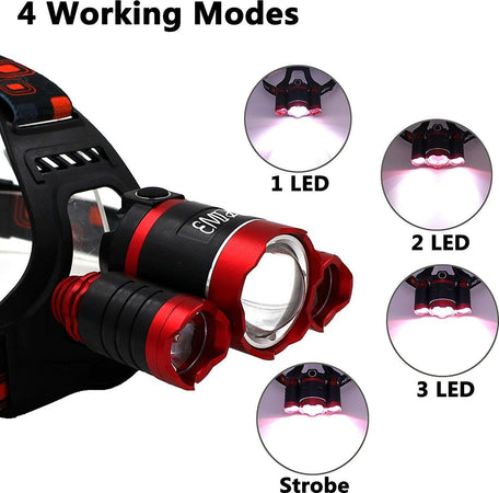 LAMPADA TORCIA FRONTALE LED RICARICABILE 3 LED CREE T6 R5 RJ3000 5000 LUMEN Fai da te/Sicurezza e protezione/Torce/Lampade da testa Trade Shop italia - Napoli, Commerciovirtuoso.it