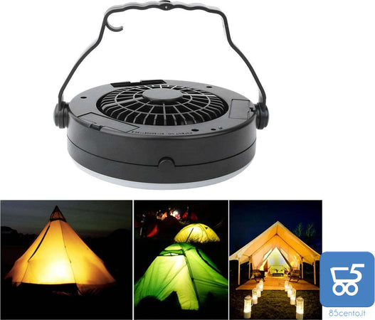 Lampada Ventilatore da Campeggio 2 in 1 con Maniglia e Gancio Portatile 12 LED USB