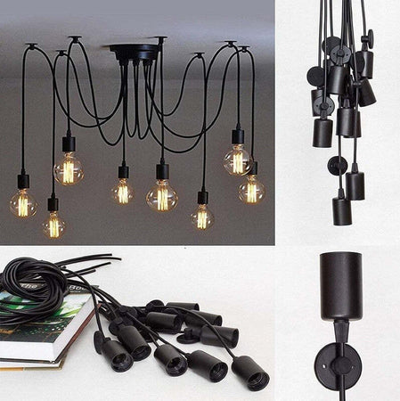 LAMPADARIO 12 PENDENTI LAMPADA RAGNO NERO A SOFFITTO SOSPENSIONE LUCE PORTALAMPADA E27  Trade Shop italia - Napoli, Commerciovirtuoso.it